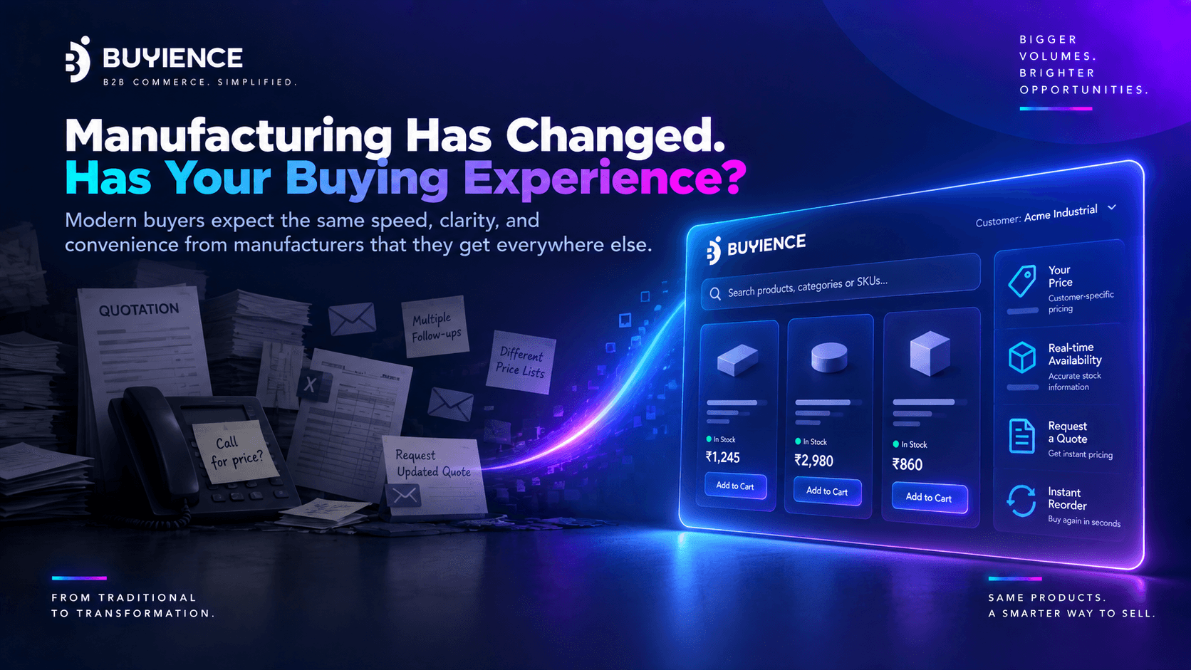 Manufacturers moving from call-for-price and paper quotes to a modern self-service B2B buying experience