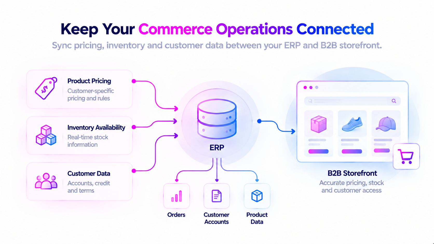 ERP connected to a B2B storefront for pricing, inventory, and customer data